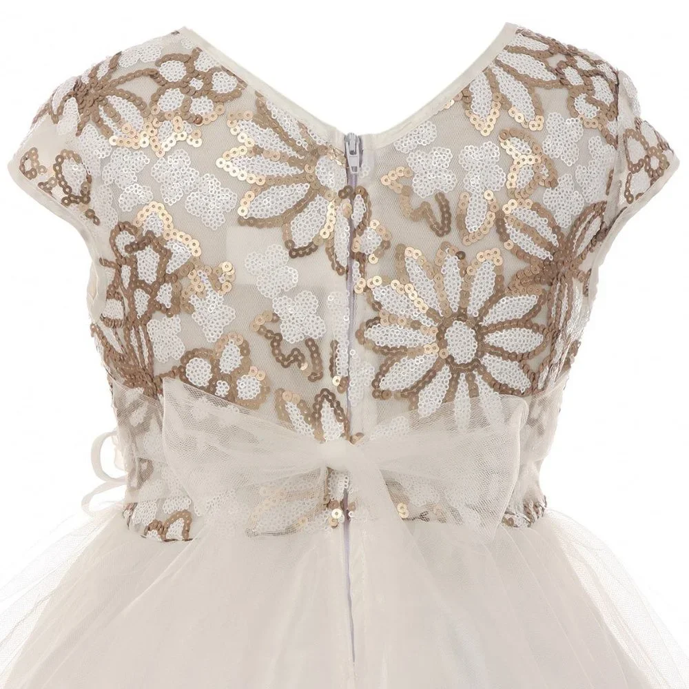 Flower Girl Dress Big Girls Junioor Cap Sleeve Floral Sequin Tulle Easter Party